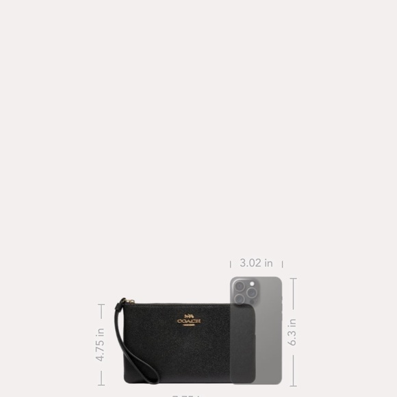 Coach Large Corner Black Leather Zip Wristlet with Gold Lettering & Zipper - Picture 9 of 12